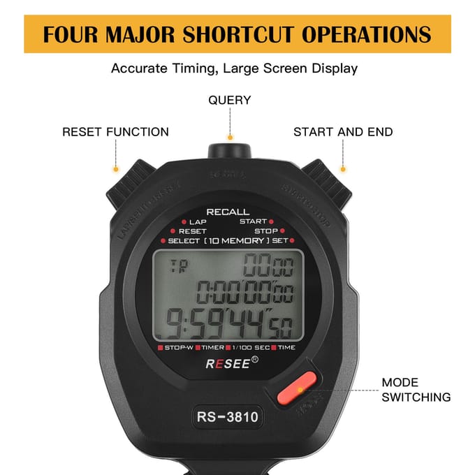 Sport Stopwatch Timer 100 Geheugen Digitale Stopwatch 3 Rijen Display Groot Scherm Stopwatch 60 Memory