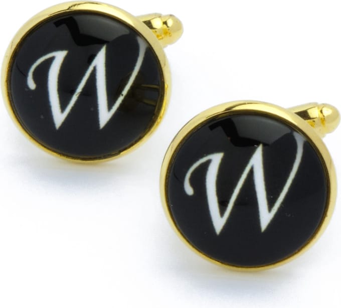 Manchetknopen - Letters Initialen Letter W Goud Zwart