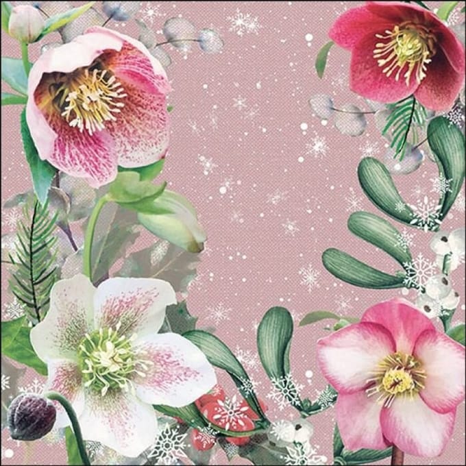 Cocktail Servetten Helleborus Orientalis Rose - Ambiente - 25x25 cm