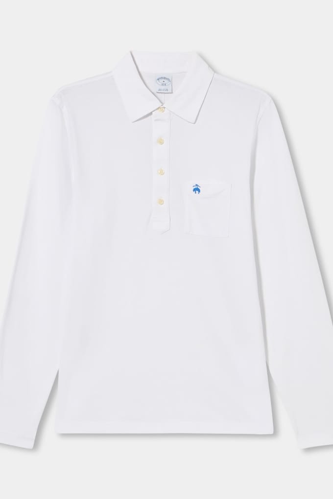 Brooks Brothers Knit Long Sleeve Polos White Größe: M | Longsleeves Outlet | Herren | Weiß