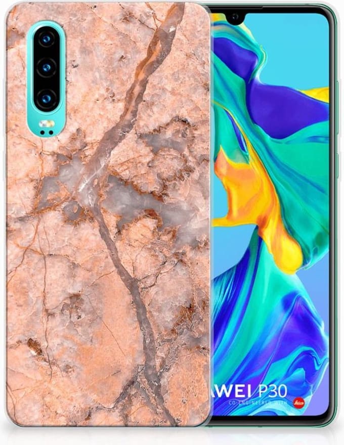 Huawei P30 TPU Siliconen Hoesje Marmer Oranje