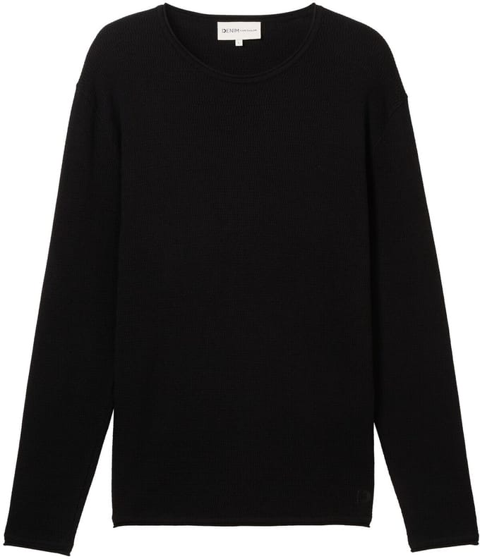 Tom Tailor Structured Roll Edge Knit Trui Zwart L Man