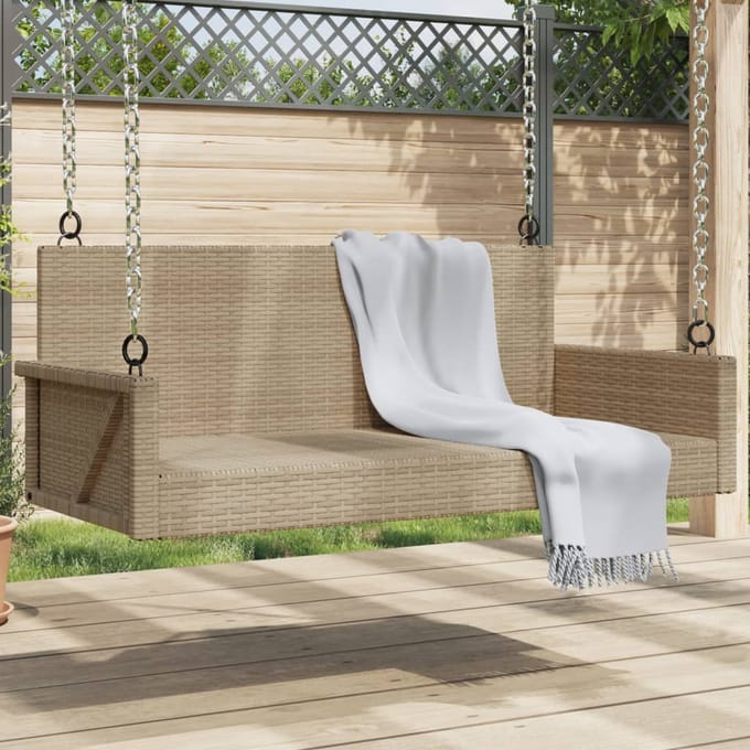 vidaXL - Schommelbank - 119x56x48 - cm - poly - rattan - beige