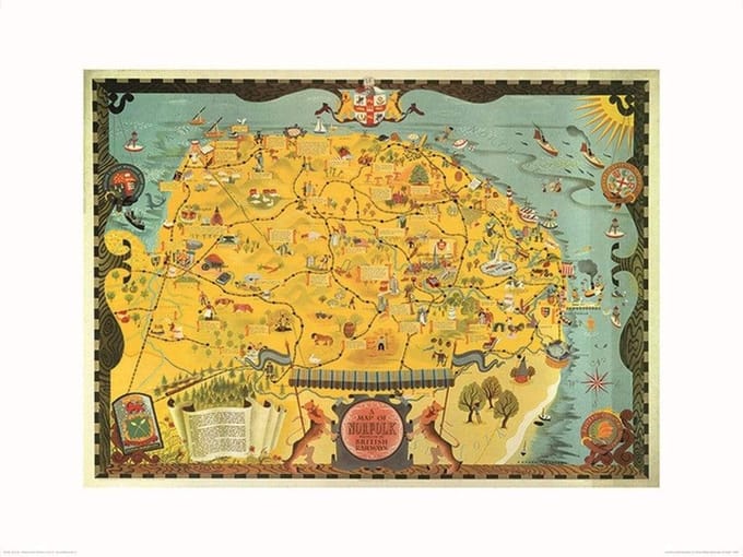 Pyramid Poster - Norfolk Map - 60 X 80 Cm - Multicolor