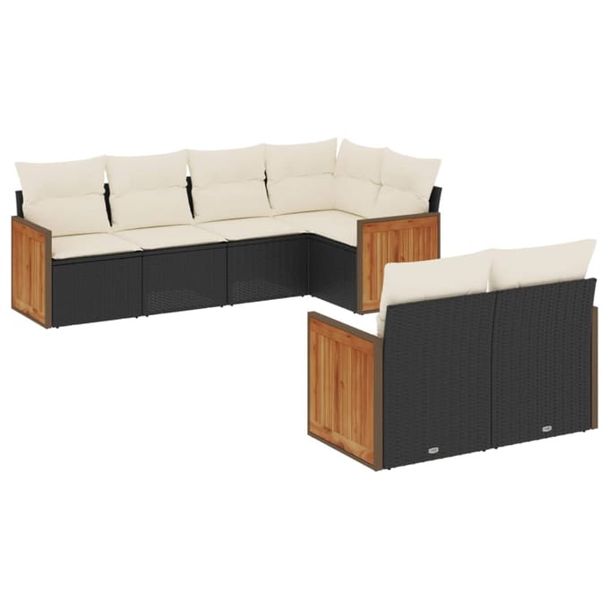 vidaXL - 7-delige - Loungeset - met - kussens - poly - rattan - zwart