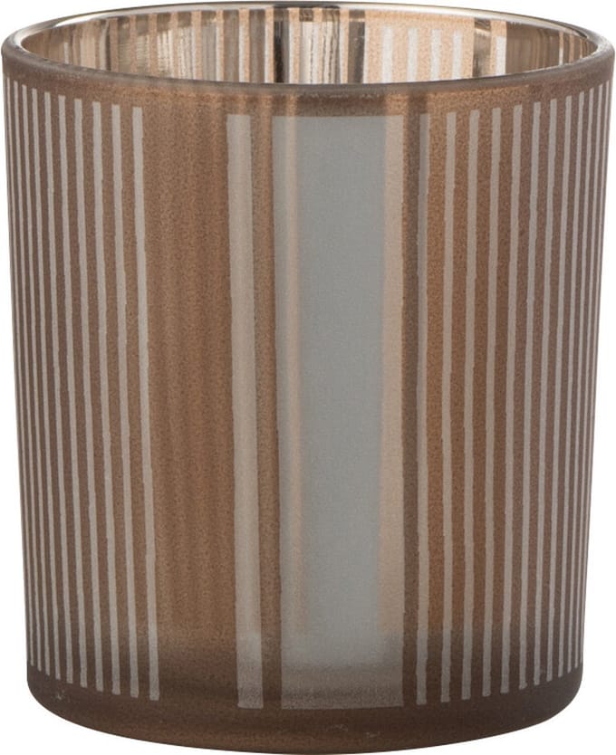 J-Line windlicht Strepen - glas - bruin/wit - small