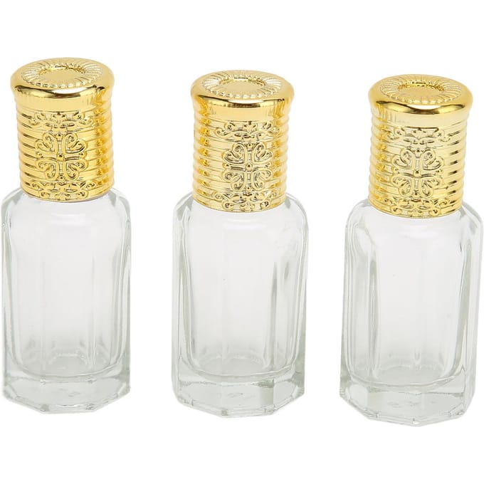 3pcs Flacon de Parfum Rechargeable 10ml Couvercle Doré Verre Transparent Récipient de Parfum Rechargeable pour beige