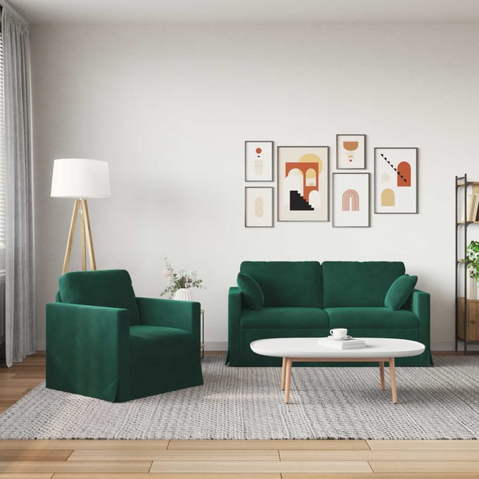 vidaXL Bankstel 2 pcs Donkergroen 158 x 78 x 80 cm Fluweel