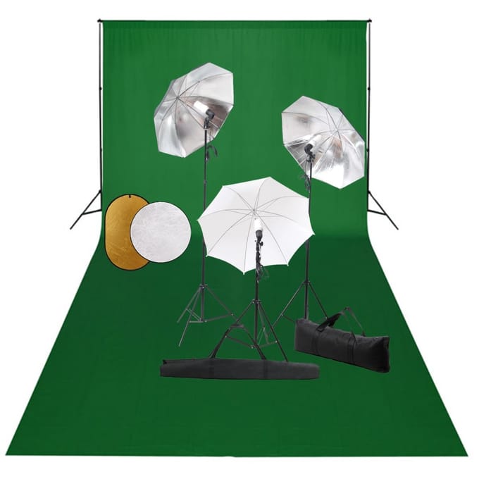 vidaXL - Fotostudioset - met - lampen, - paraplu's, - achtergrond - en - reflector