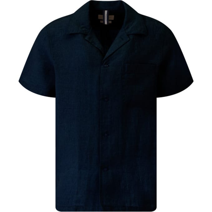 overhemd Profuomo korte mouw donkerblauw linnen