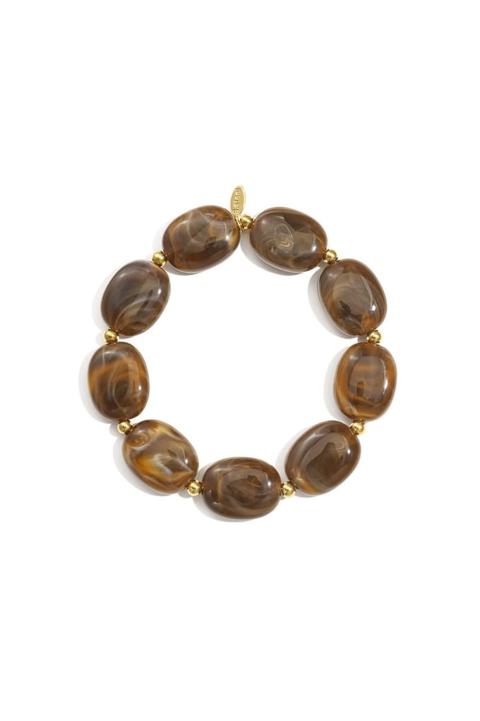 Bijoutheek Armband (Sieraad) Elastiek Kralen Ovaal Plat Brown