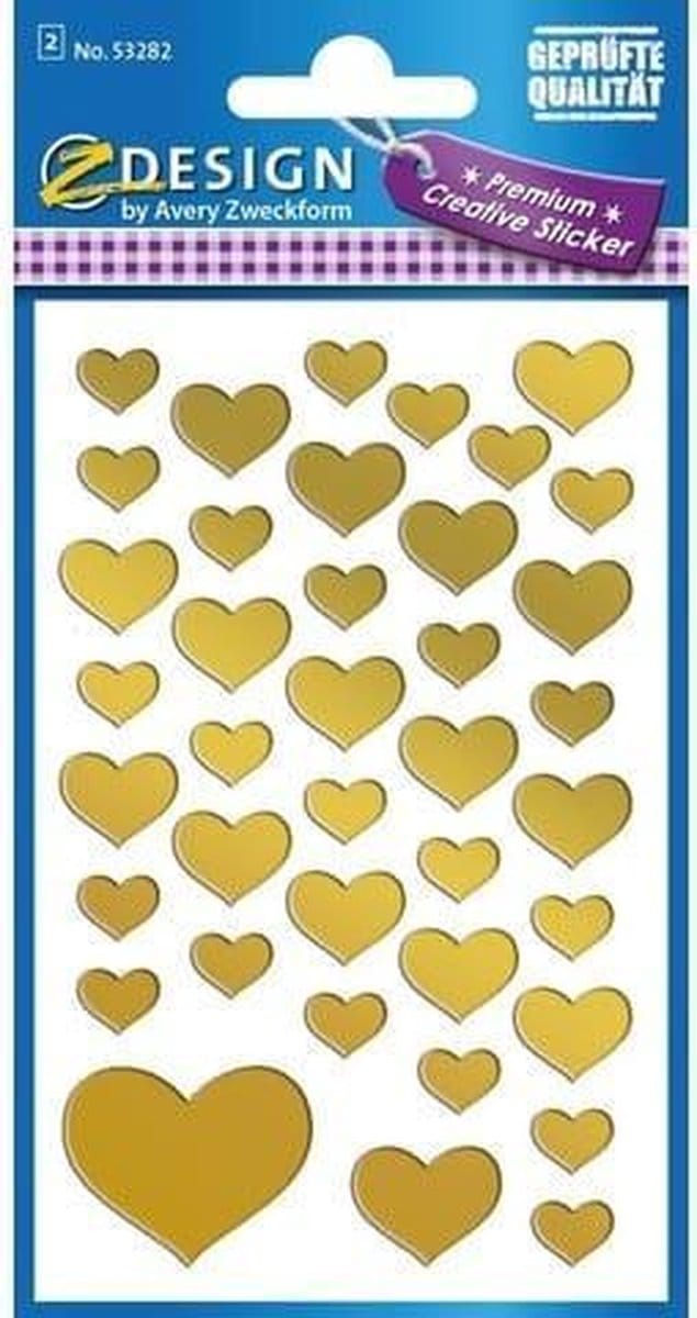 Avery Av-53282 Folie Etiket Z-Design Creative Pakje A 2 Vel Gouden Hartjes