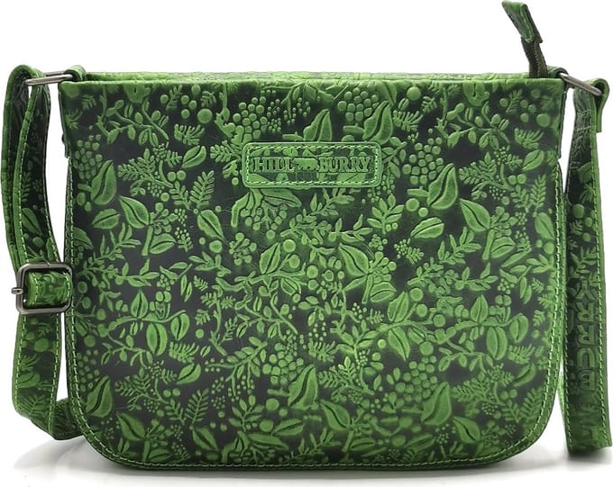 Hillburry Schoudertas met Bladeren Reliëf groen - (bxhxd) ca. 25cm x 21cm x 5,5cm