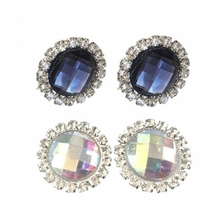 2 Paar Clip oorbellen Paars/Blauw Multi Rond 2 cm