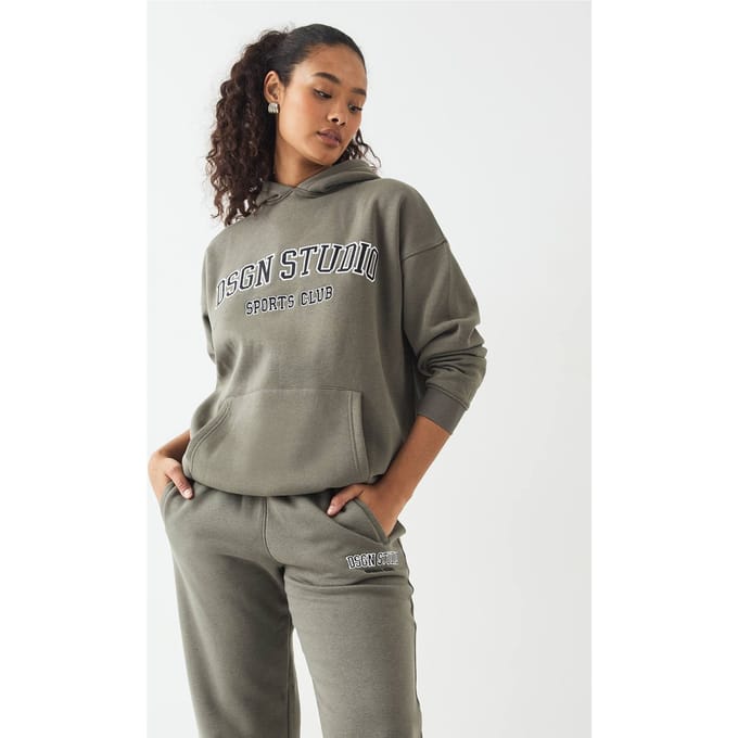 Dames DSGN Studio Applique Oversized Hoodie | Kaki | Maat: Medium
