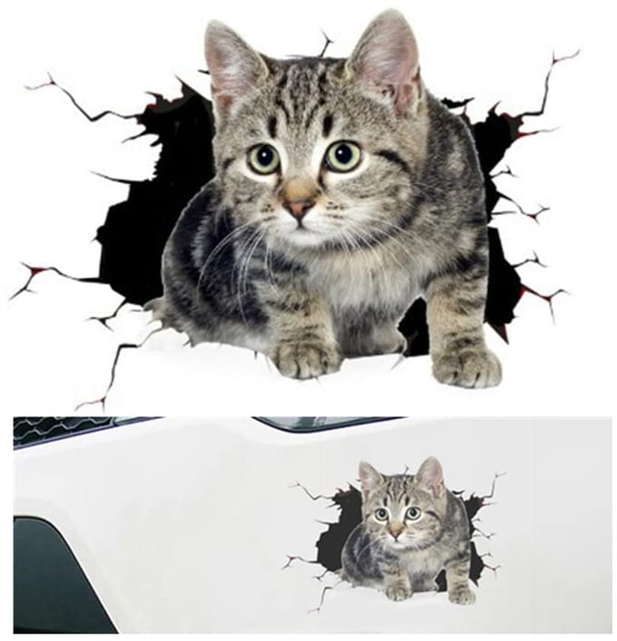 Dailygoods- Autosticker 3D Kat - Removable Sticker - PVC - Waterdicht - Auto Decoratie - 9 x 12 cm - Grappige Styling