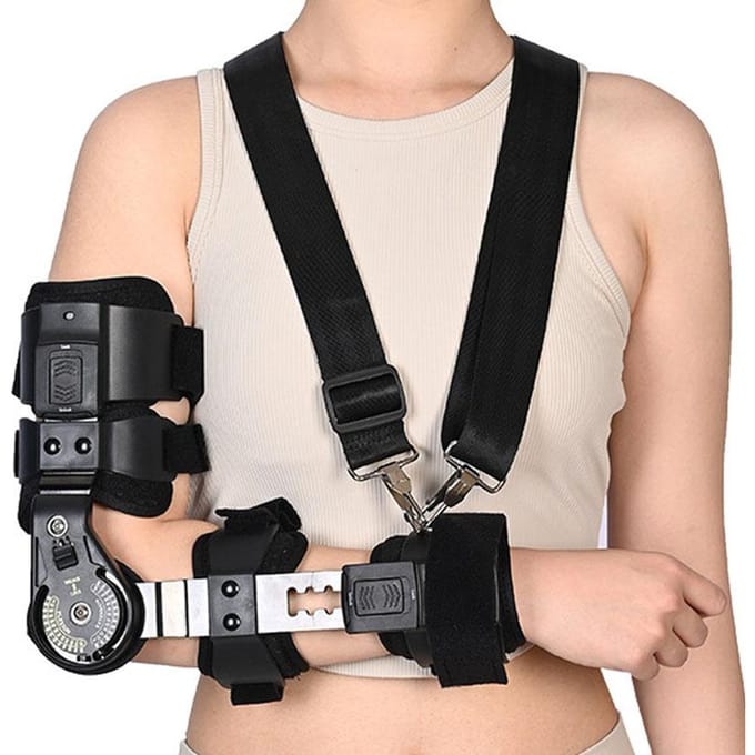 Scharnierende Elleboogbrace Ondersteuning met Verstelbaar ROM voor Arm Schouder Onderarm Orthese Spalk Sling Right black