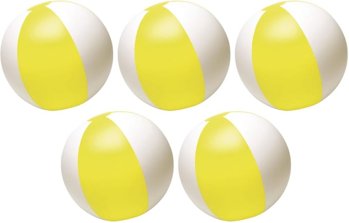 Impression Strandbal - 5x - opblaasbaar - zwembad speelgoed - geel/wit - D26 cm
