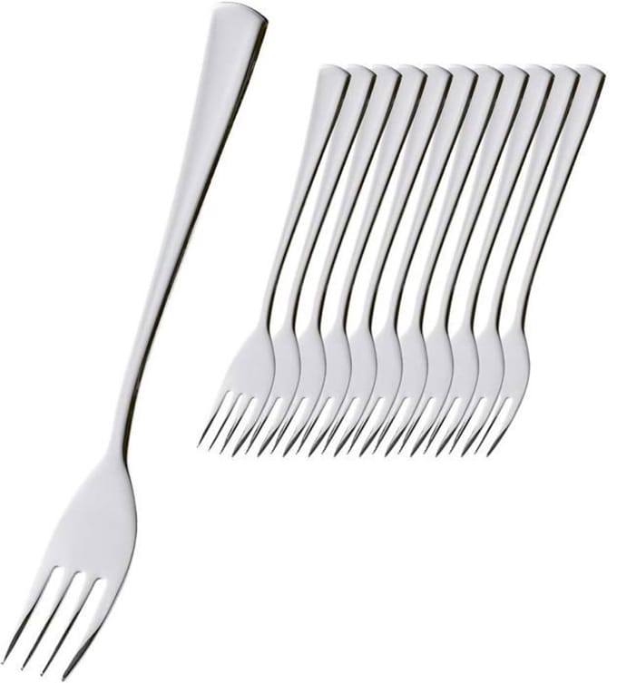 Set van 10 roestvrijstalen dinervorken van 18,5 cm lang, steakvorken, bestek