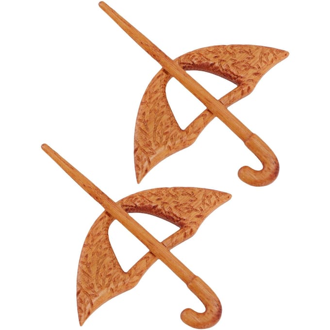 2 Stuks Houten Paraplu Broche Speld Schattig Stevig Hout Trui Broche Sjaal Sjaal Pin voor Decoratie brown