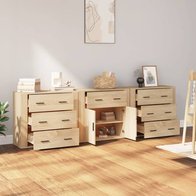 vidaXL - Dressoirs - 3 - st - bewerkt - hout - sonoma - eiken