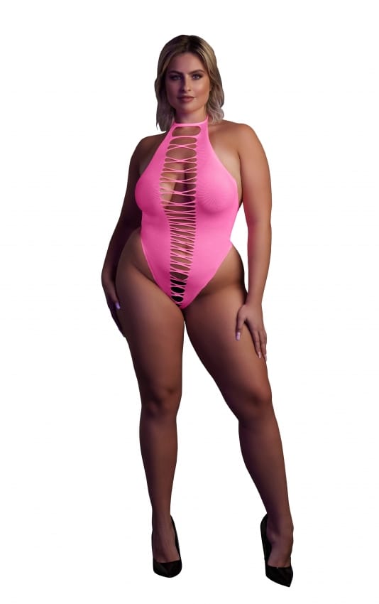 Glow in the Dark Hoog uitgesneden Body - Roze