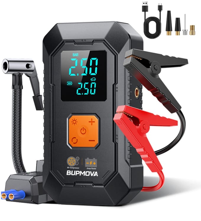Bupmova 12V Jumpstarter - 4500A / 26.800 mAh - Accu Booster met Compressor 10 BAR - Starthulp - Startbooster Auto & Motor - Starthulp met LED SOS Verlichting