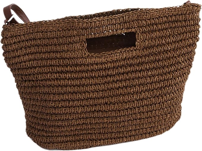 Stro Tas - Zomerse Handtas - Strand Vervoer - Modieuze Rits - 24 x 34 cm - Khaki
