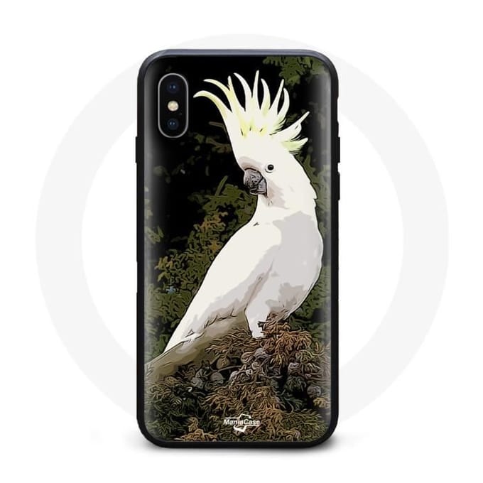 Coque - MANIACASE - Iphone XS max - Noir - Souple - Cacatoès Perroquets