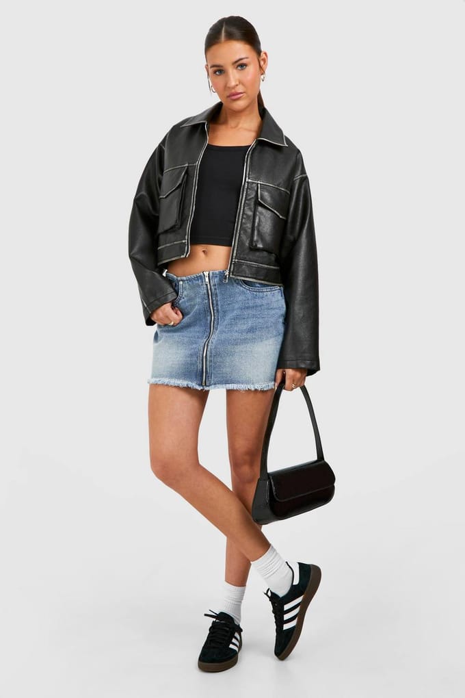 boohoo Dames Vintage Wash Zip Front Micro Mini Rok | Vintage Blauw | Maat: 34