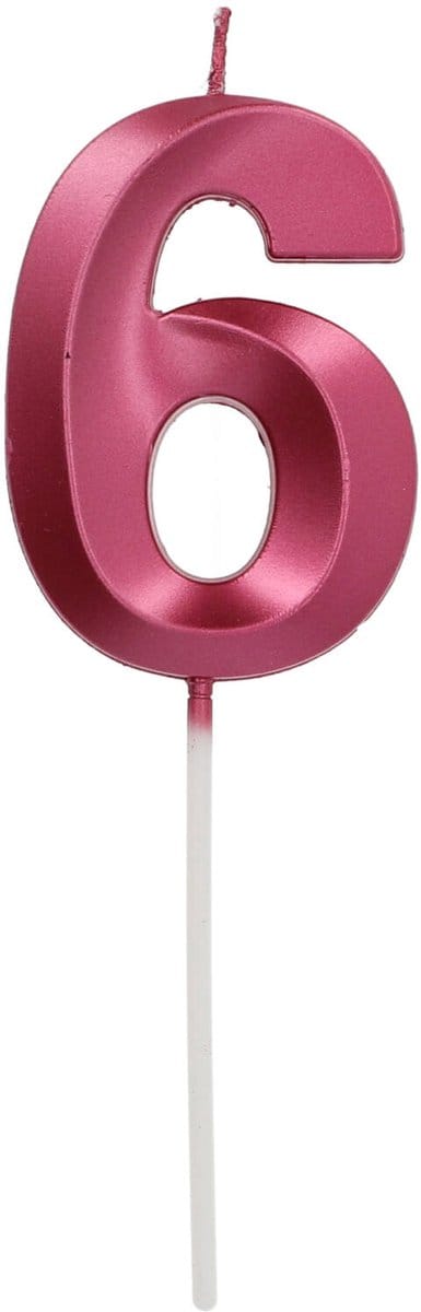 Folat - Kaars cijfer 6 glamour roze metallic 7 cm