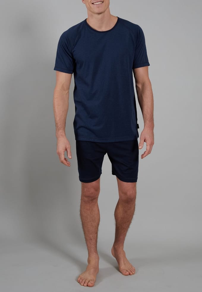 Ceceba heren shortama O-hals - donkerblauw gestreept