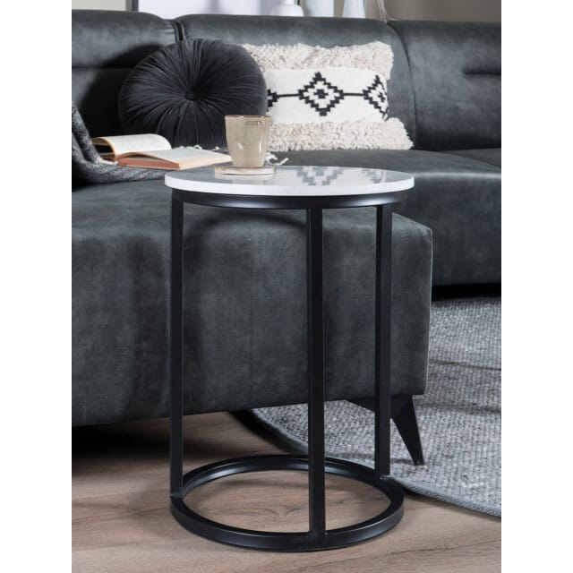 Laptoptafel Mitch Marmer Rond - Wit/Zwart - Design Bijzettafel voor Laptop