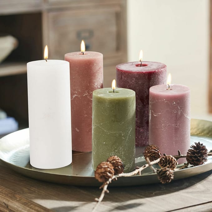 LOBERON Kaars set van 5 Panagra crème/roze/groen