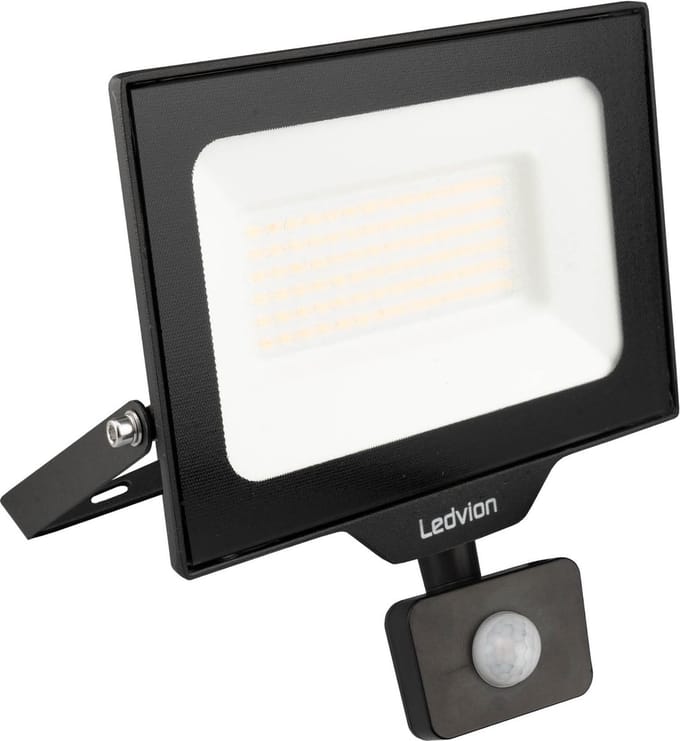 Ledvion - ECO LED-schijnwerper buiten, Met Sensor, IP65, 50W, 110lm/W, natuurlijk wit, 4000K, superhelder, breedstraler, buitenlamp