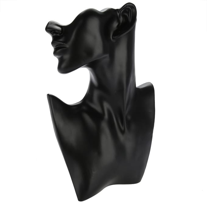 Présentoir à colliers, boucles d'oreilles, tête de mannequin, buste, présentoir à bijoux, noir noir