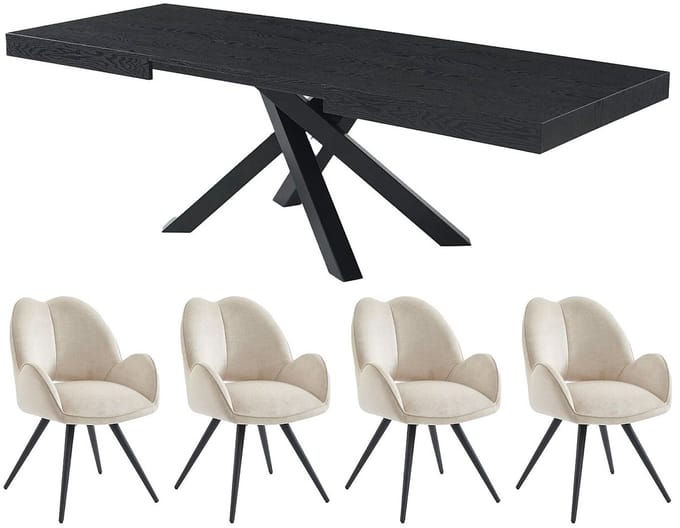 Vente-unique Set tafel CATONAV + 4 stoelen GULSUN - Zwart en beige