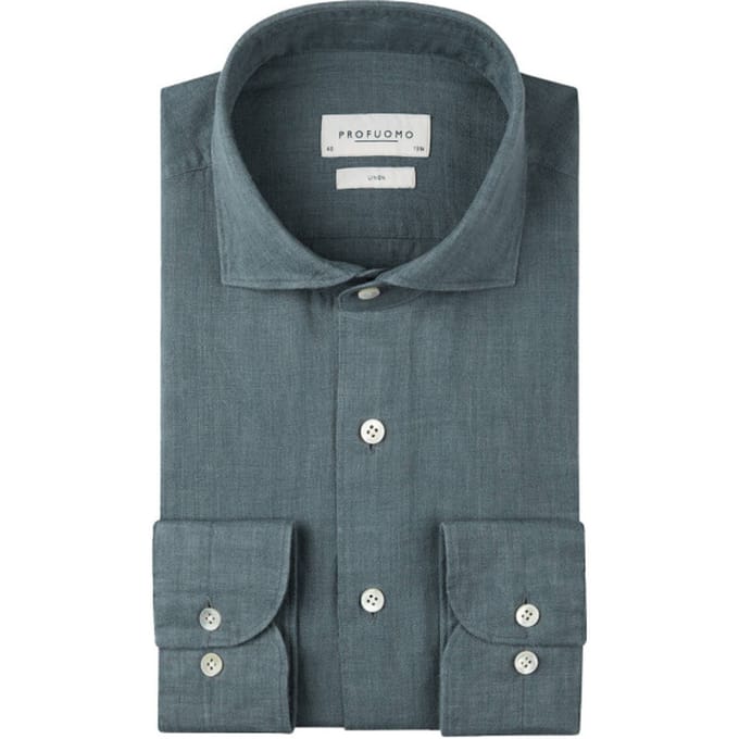 Linnen overhemd Profuomo blauw Regular fit