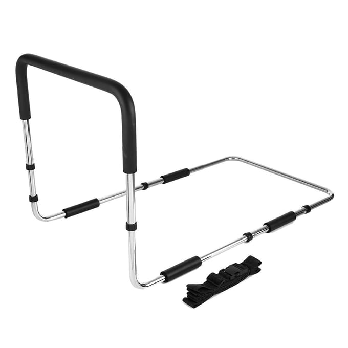 Carevas – barrière de lit à main réglable en hauteur, pour personnes âgées, avec sangle d'ancrage, lit plaqué en fer black