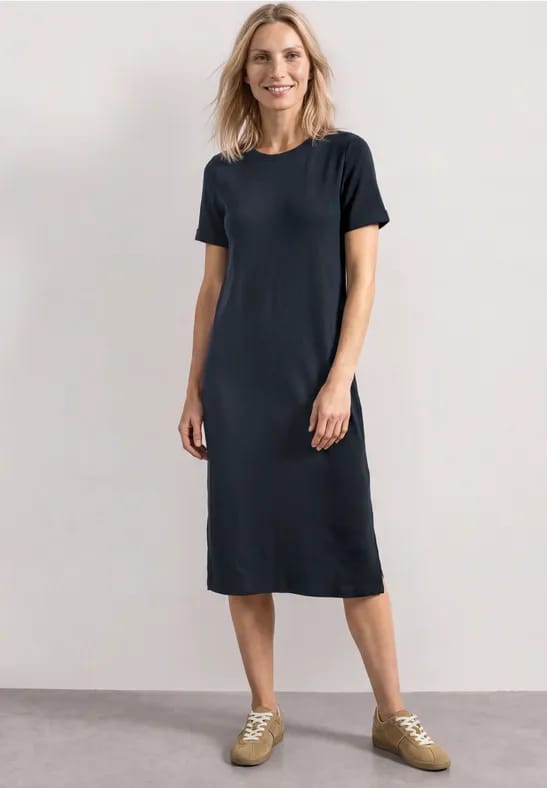 Midijurk met ribbelpatroon en ronde hals