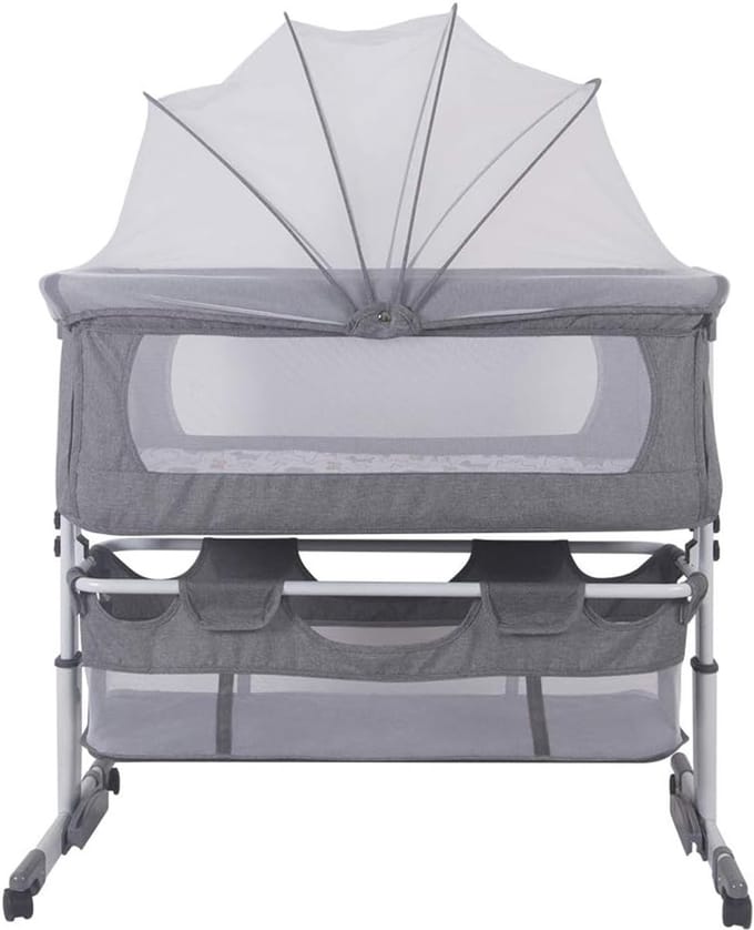 Baby wieg - Kinderbed - Co-sleeping - Met muggennet - 92 x 58 cm - Grijs