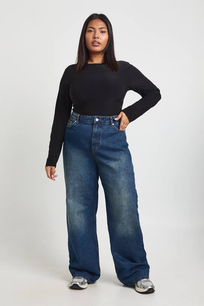 boohoo Dames Plus Dubbele Laag Slinky Lange Mouw Bodysuit | Black | Maat: 18