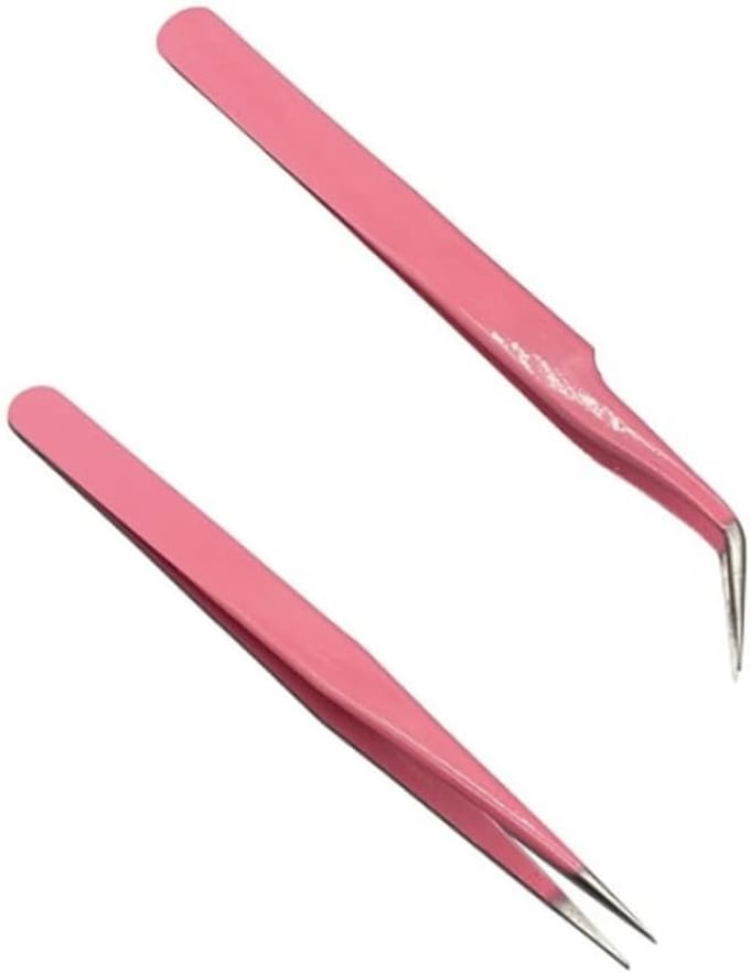 Professionele Wimperpincet Set van 2, RVS Rechte en Gebogen Tips, Perfect voor Wimperextensions en Precisiewerk