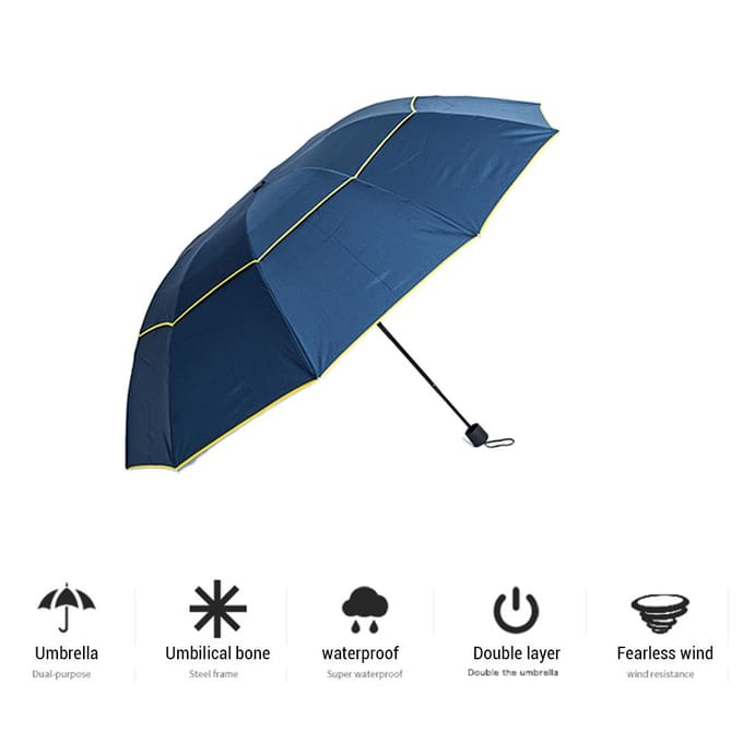 Parapluie Extra Grand Surdimensionné Compact Grand Double Toile Ventilé Coupe-vent Imperméable Parapluies Canne brown