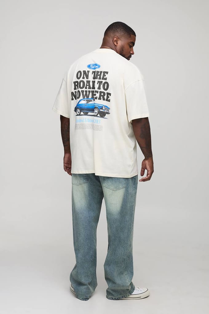Plus Rechtlopende Extreme Washed Geweven Tab Jeans | Blue | Size 46R