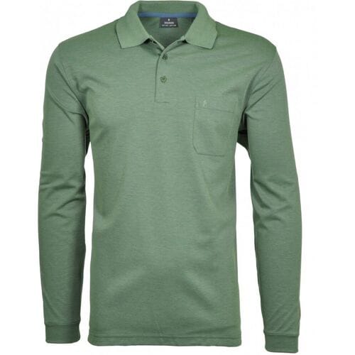 Ragman Softknit Polo Longsleeve Uni Breast Pocket Rietgroen / male