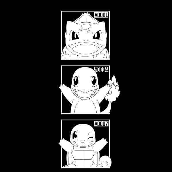 Pokemon Generation 1 Monochrome Starters Men's T-Shirt - Black - S