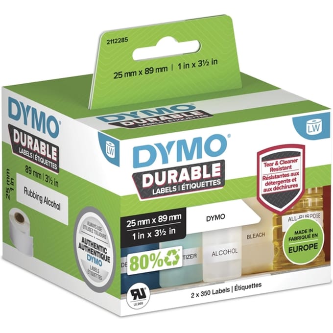 Etiket Dymo LabelWriter industrieel 25x89mm 2 rollen á 350 stuks wit