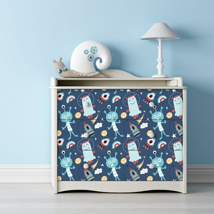 Sticker voor kindermeubels: Aliens in de ruimte, 60 x 90 cm