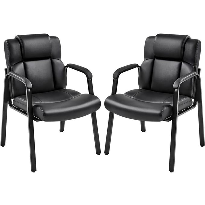 Yaheetech Bureaustoel Set van 2 - Eetkamerstoelen met Armleuning en Rugleuning - Kunstleer - 64x68,5x91,5 cm - Zwart